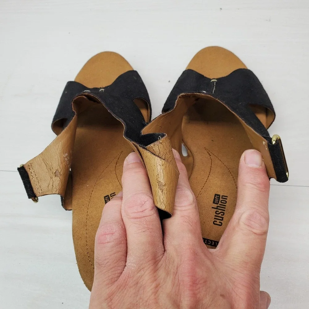 Collection By Clarks Cushion Soft Summer Sandals Size 9 Black Leather Fast Ship‎